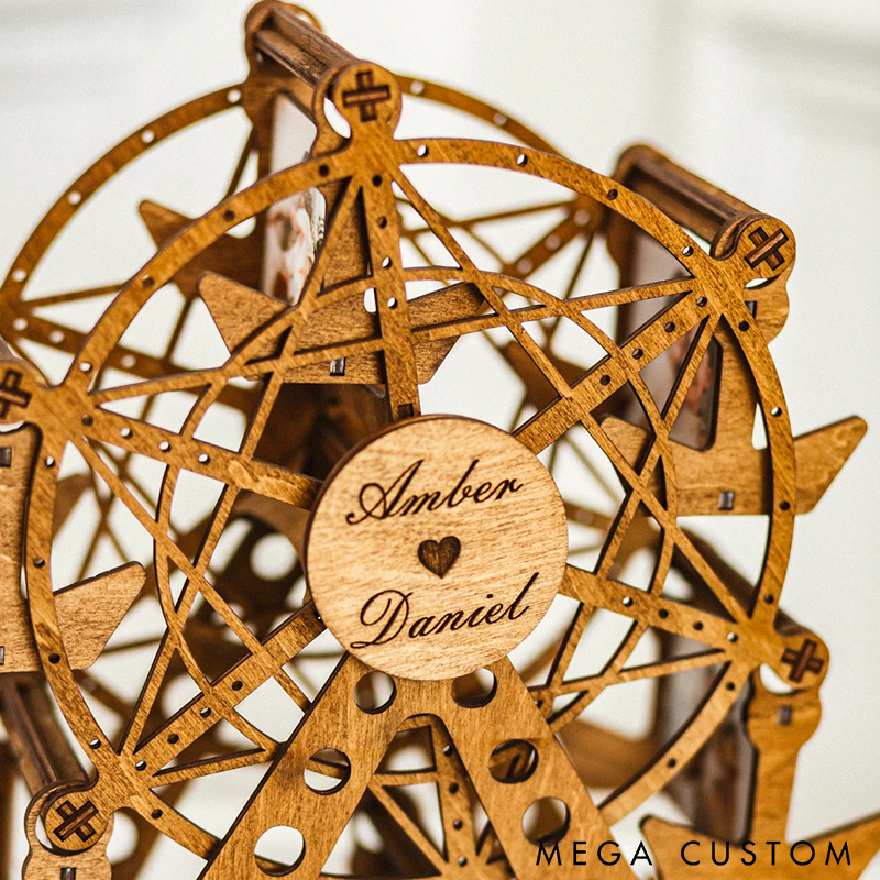 Personalized Wooden Ferris Wheel Valentine Gifts Rotating Ferris Wheel Photo Frame Unique Decorative Picture Holder for Home Office or Gift Display