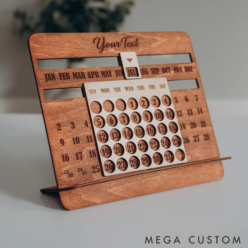 Personalized Wooden Desk Calendar Desk Accessories Office Decor Perpetual Calendar Custom Engraved Text Reusable Desk Decor Eco-Friendly Gift for Home or Office