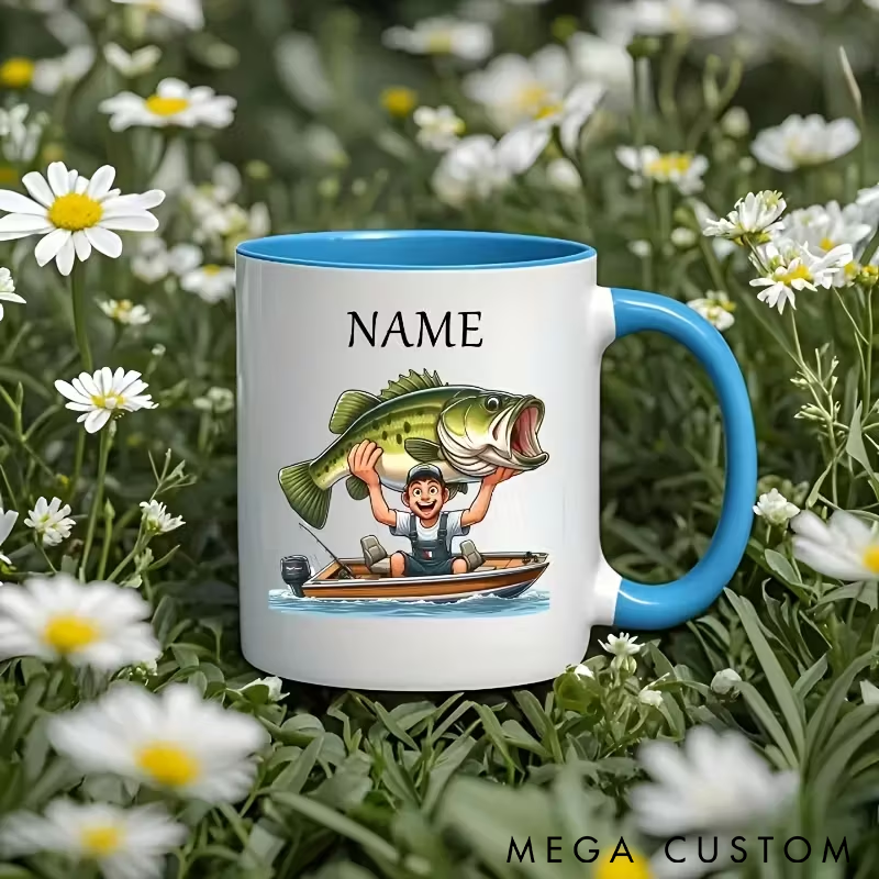 Personalized Fishing Coffee Mug Funny Bass Fishing Design Perfect Gift for Anglers and Outdoor Enthusiasts