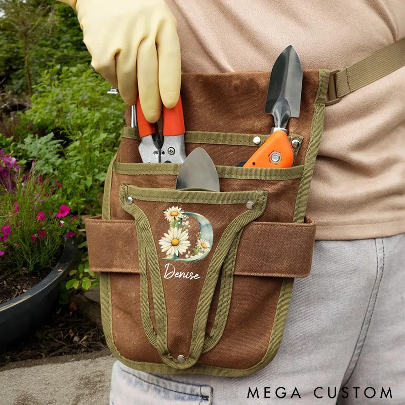 Personalized Gardening Tool Belt Adjustable Pouch Apron Durable Canvas Waist Bag Custom Name Multi-Pocket Design for Gardeners Practical and Stylish Gift