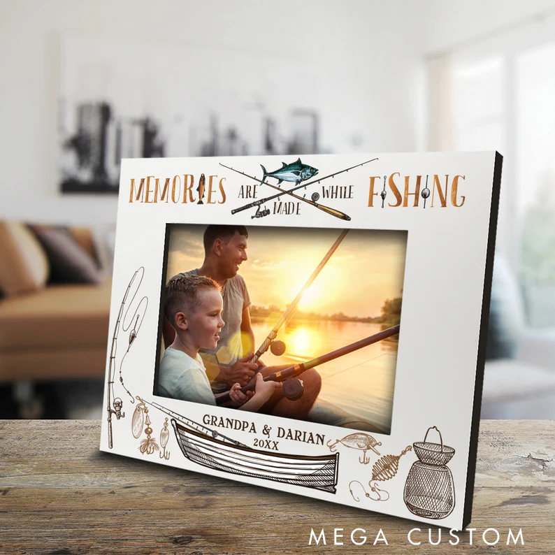 Personalized Fishing Themed Picture Frame Fishing Memories Gift Fishing Gift for Christmas Birthday Father's Day Grandpa Daddy