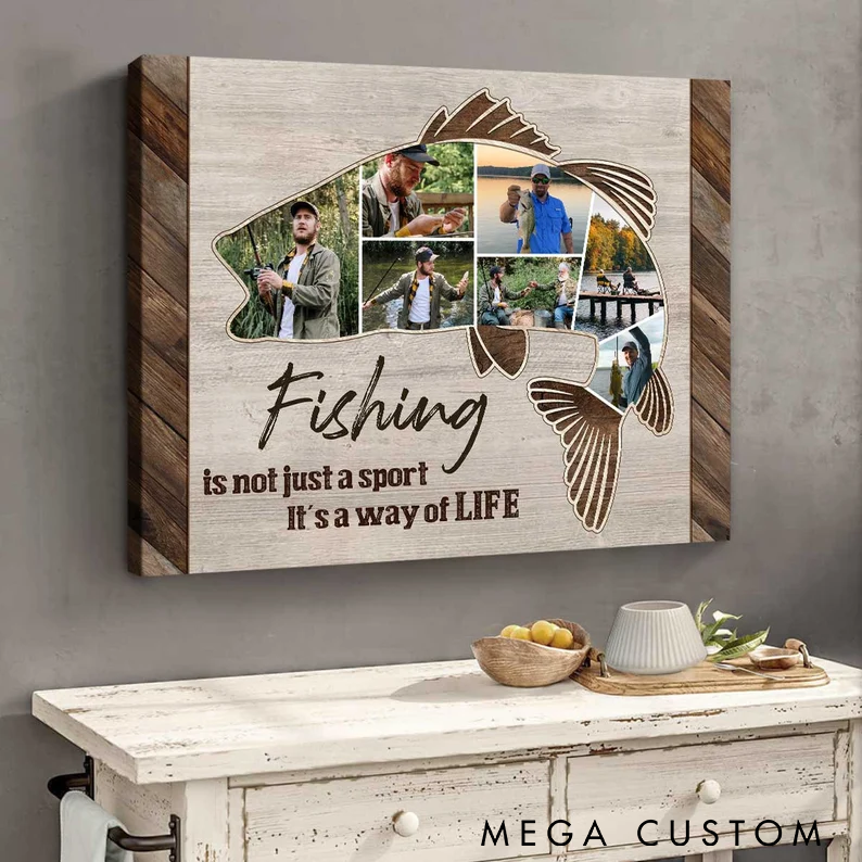 Personalized Fishing Photo Poster Fishing Photo Collage Canvas Father's Day Gifts For Fishing Dad Anniversary Gifts For Him Fishing Gifts For Dad Husband Grandpa or Son