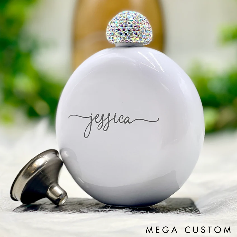 Personalized Rhinestone Flask Funny Bridesmaid Gift or Valentine's Day Gift for Her Custom Flask for Girls Trip or Wedding Party Perfect for Bridesmaid Gifts Birthdays and Special Occasions