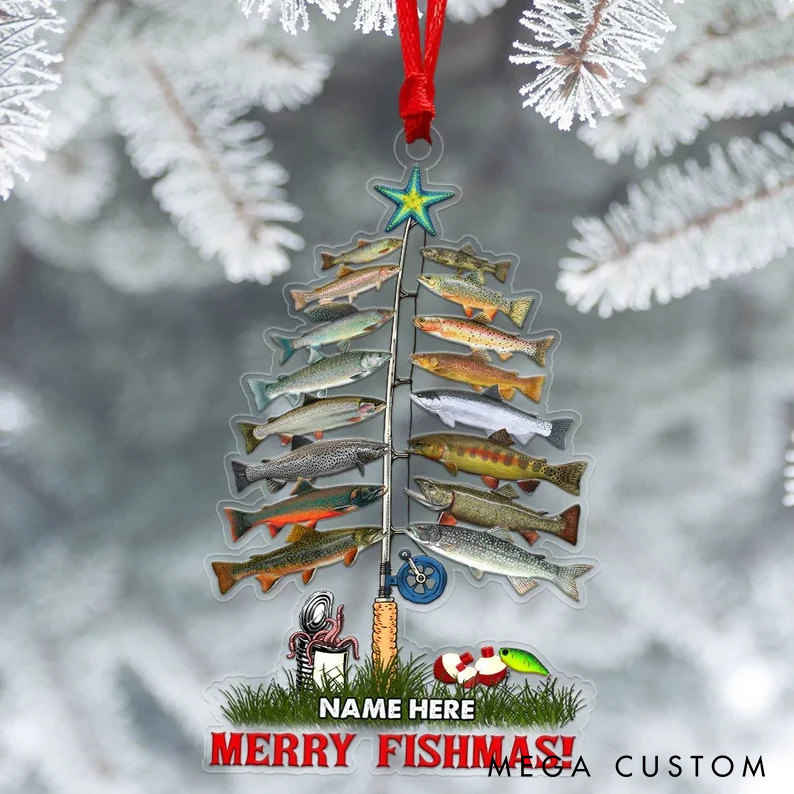 Personalized Fishing Merry Fishmas Flat Ornament Fishing Christmas Ornament Fishing Ornament Perfect Gift for Fishing Lover