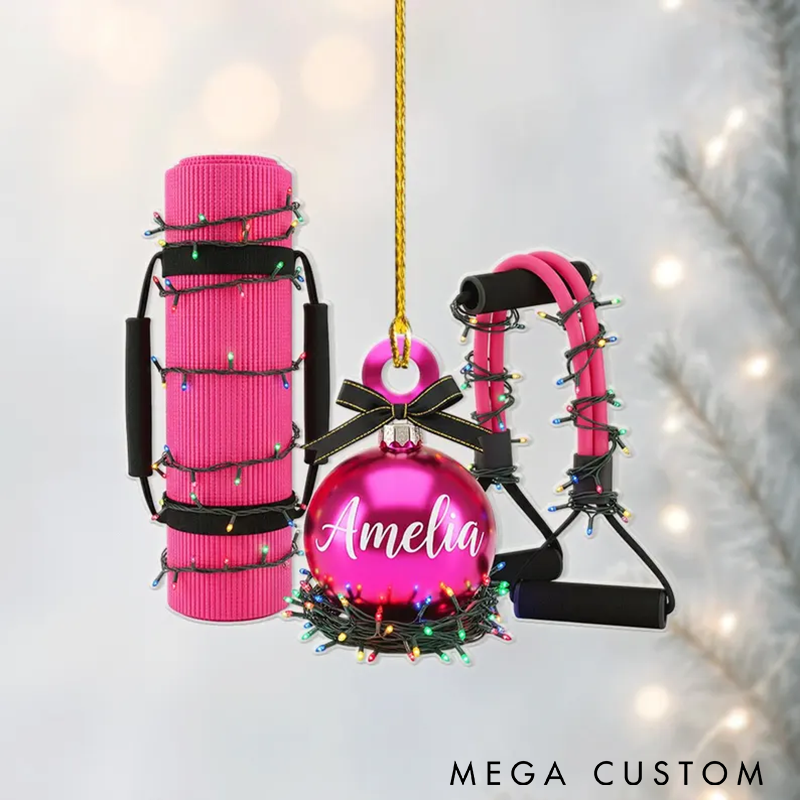 Personalized Yoga Ornament Yoga Mat Christmas Ornament Fitness Hanging Decor Yoga Ball and Pilates Carpet Ornament Gift for Yoga Lover Fitness Tree Decor