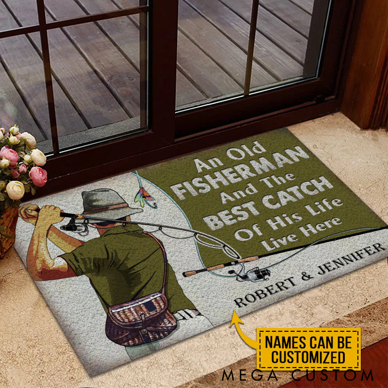 Personalized Fishing Doormat Funny Fishing Welcome Mat Custom Names with Fun Design Perfect Gift for Anglers' Homes