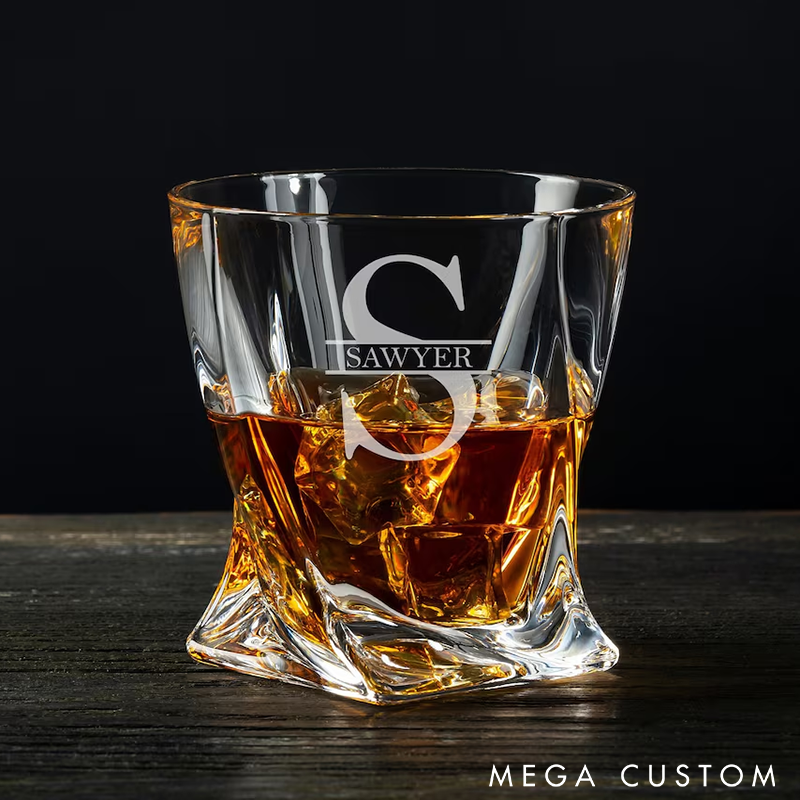 Personalized Whiskey Glass Engraved Twist Whiskey Glass Unique Twisted Design Perfect Gift for Whiskey Lovers and Special Occasions