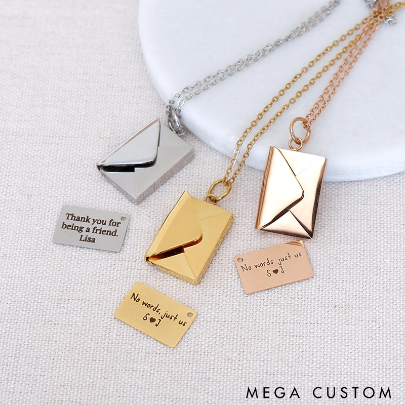 Personalized Secret Message Envelope Necklace with Custom Engraved Message Unique Gift for Women Friends and Loved Ones