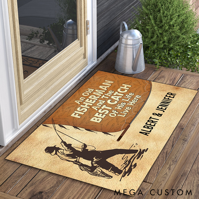Personalized Fishing Doormat Funny Fishing Doormat Fisherman and Best Catch Design Custom Name Durable Entryway Rug for Fishing Lovers and Home Decor