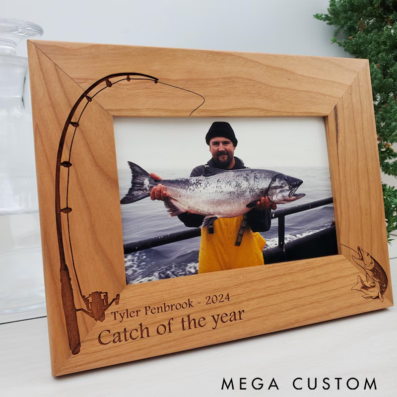 Personalized Fishing Photo Frame Custom Engraved Wood Photo Frame Fishing GiftsFathers Day Gifts Perfect Gift for Fishing Lovers to Display Their Best Catch