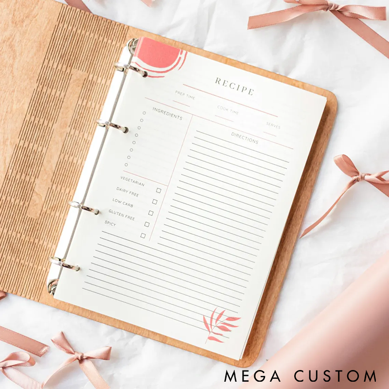 Personalized Recipe Book Wooden Binder Custom Engraved Cover Perfect for Mom's Secret Recipes Cooking Journal or Unique Gift for Food Lovers