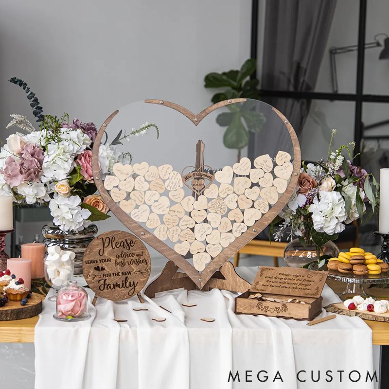 Personalized Heart Drop Guest Book Wedding Guest Book Custom Wedding or Party Decor Wooden Heart Tokens for Signatures and Wishes Unique Keepsake