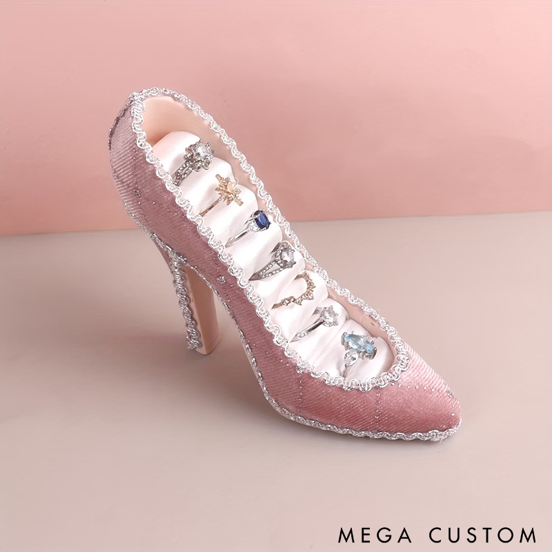 High Heel Ring Holder Display Elegant Jewelry Organizer with Soft Lining Perfect for Ring Storage and Dressing Table Decor