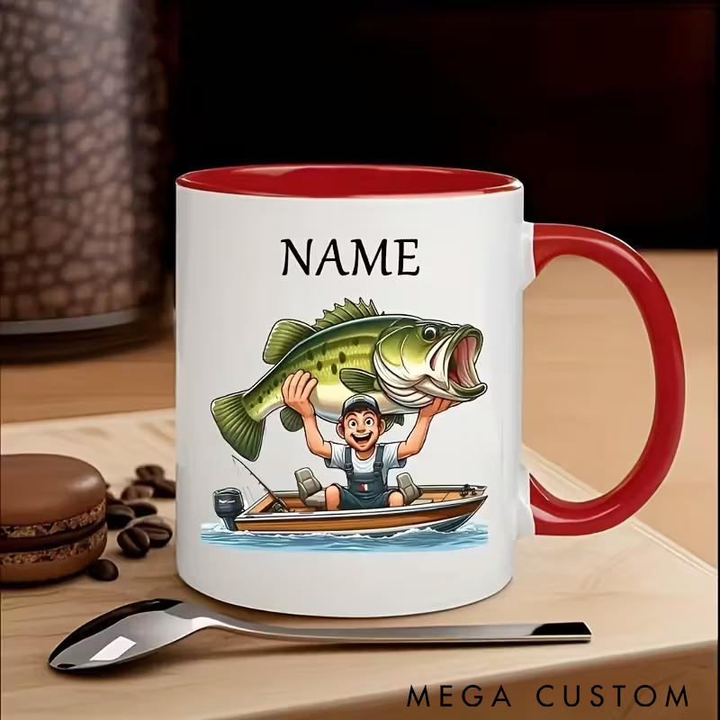 Personalized Fishing Coffee Mug Funny Bass Fishing Design Perfect Gift for Anglers and Outdoor Enthusiasts