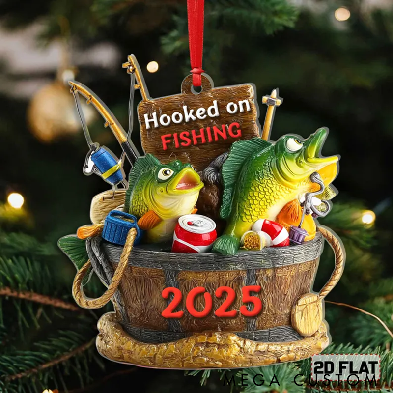 Personalized Hooked on Fishing Ornament Unique Fishing Themed Christmas Tree Decoration Perfect Gift for Anglers and Fishing Enthusiasts