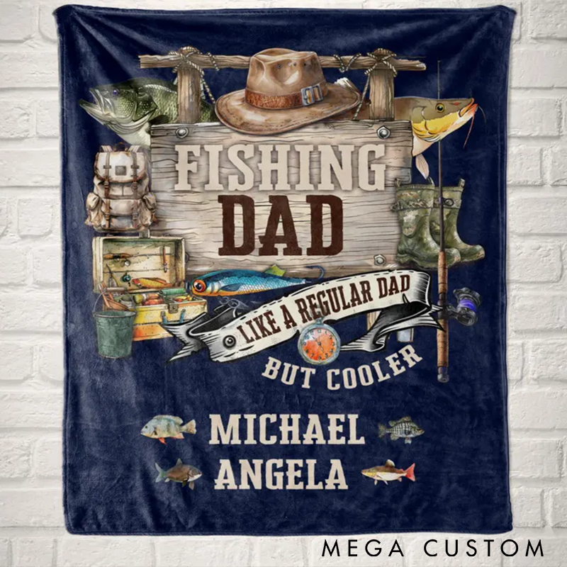 Personalized Fishing Dad Blanket Father's Day Gift from Kids Fisherman Dad Throw Fisherman Husband Birthday or Christmas Present Custom Name Ideal Gift for Fisherman Dads