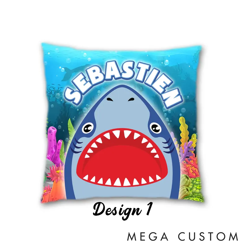 Personalized Shark Theme Pillow Custom Name Funny Ocean Design for Kids Perfect Gift for Fishing Enthusiasts and Sea Life Lovers