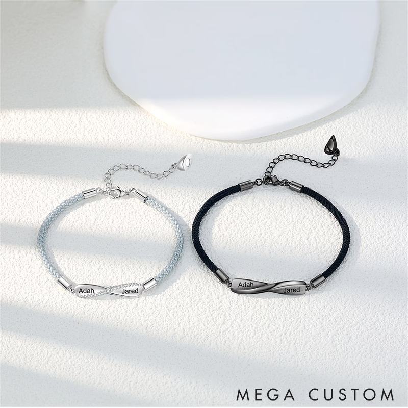 Personalized Couple Bracelets Set Two Names Infinity Couple Bracelets Set Adjustable Couple Jewelry Symbol of Eternal Love Perfect Gift for Couples Him and Her