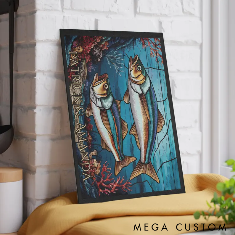 Personalized Fishing Wall ArtDouble Fish Ocean Design Custom Names Unique Home Decor for Anglers and Fishing Lovers