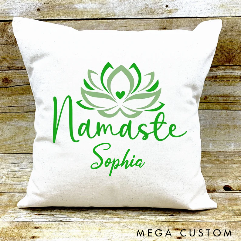 Personalized Yoga Pillow with Namaste Lotus Design Custom Name Soft and Stylish Home Decor for Yoga Lovers and Relaxation