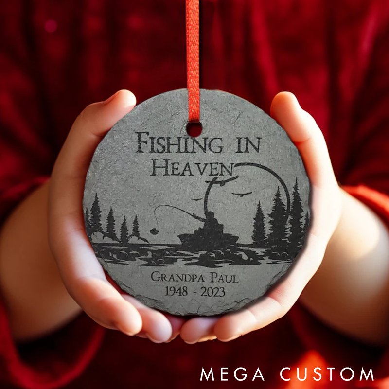 Personalized Fishing in Heaven Ornament Memorial Christmas Ornament Fisherman Sympathy Gift with Fishing Design Custom Name and Time for Loved Ones