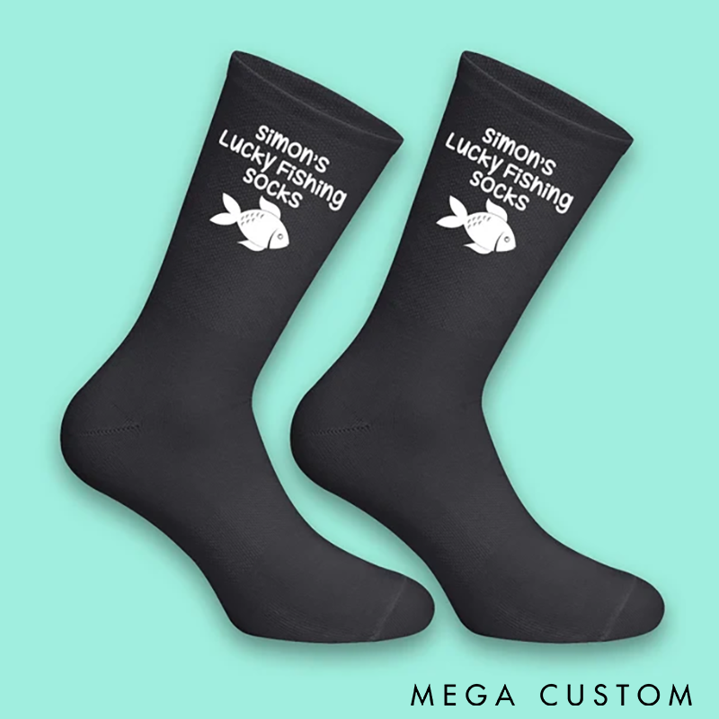 Personalised Lucky Fishing Socks Fishing Gift Custom Name Comfortable and Breathable Perfect Gift for Fishing Enthusiasts and Outdoor Adventures