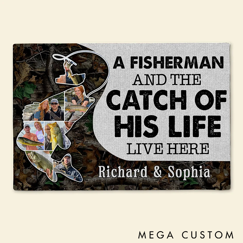 Personalized Fishing Doormat Custom Names and Photos Unique Decor for Fishermans Home Perfect Gift for Fishing Lovers