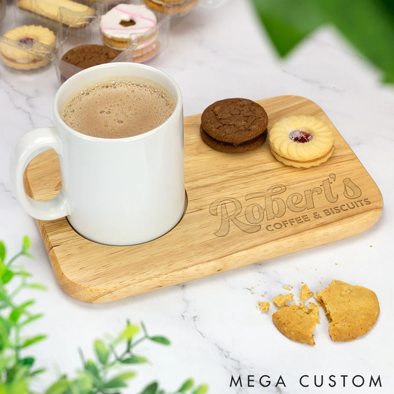 Personalized Wooden Tea Tray Custom Engraved Cup and Biscuit Holder Perfect for Afternoon Tea Unique Gift for Tea Lovers