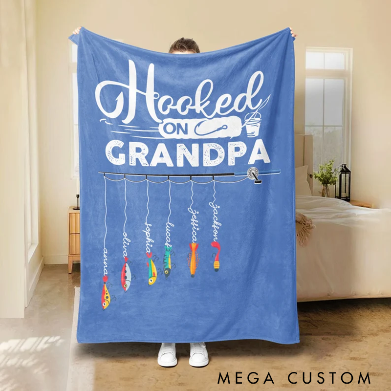 Personalized Fishing Blanket Funny Fishing Blanket Hooked On Name Blanket Custom Soft Cozy Sherpa Fleece Throw Blanket Cozy Gift for Fishing Lovers