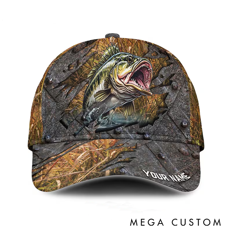 Personalized Fishing Hat Bass Fishing Cap Custom Name 3D Bass Design Perfect Gift for Men Trucker Dad Fishing Enthusiasts and Outdoor Adventures
