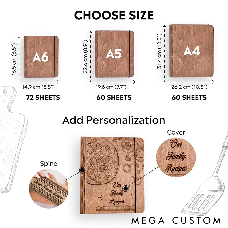 Personalized Recipe Book Wooden Binder Custom Engraved Cover Perfect for Mom's Secret Recipes Cooking Journal or Unique Gift for Food Lovers