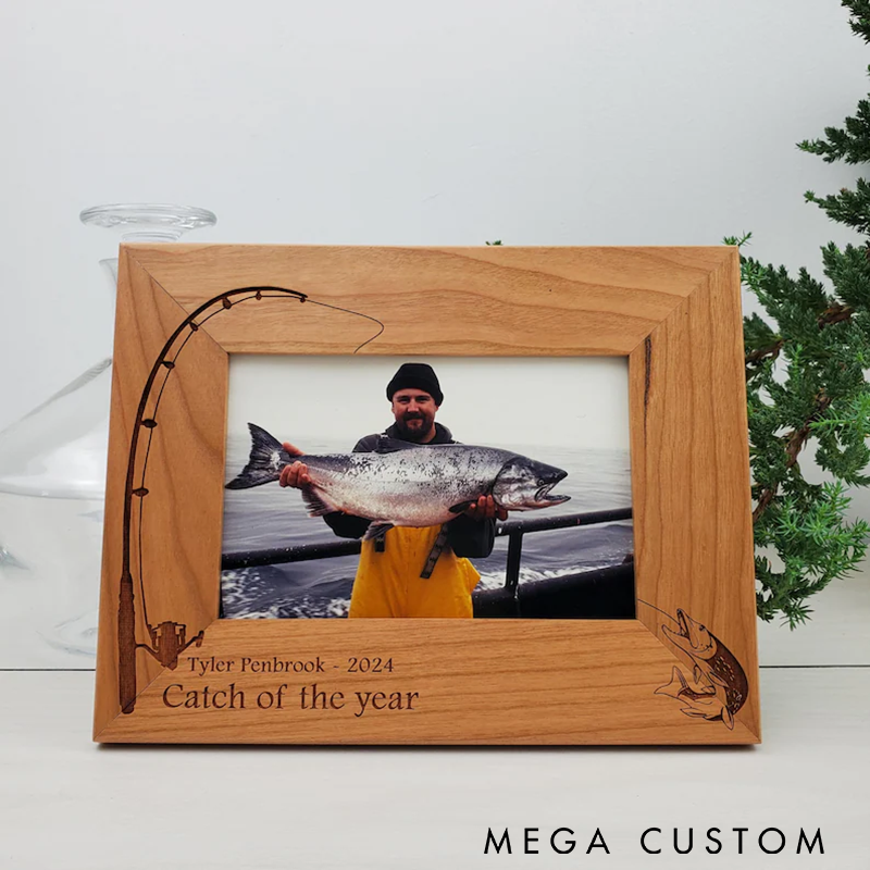 Personalized Fishing Photo Frame Custom Engraved Wood Photo Frame Fishing GiftsFathers Day Gifts Perfect Gift for Fishing Lovers to Display Their Best Catch
