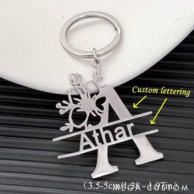 Personalized Initial Keychain with Custom Name Elegant Floral Design Metal Keyring Perfect for Gifts and Everyday Use