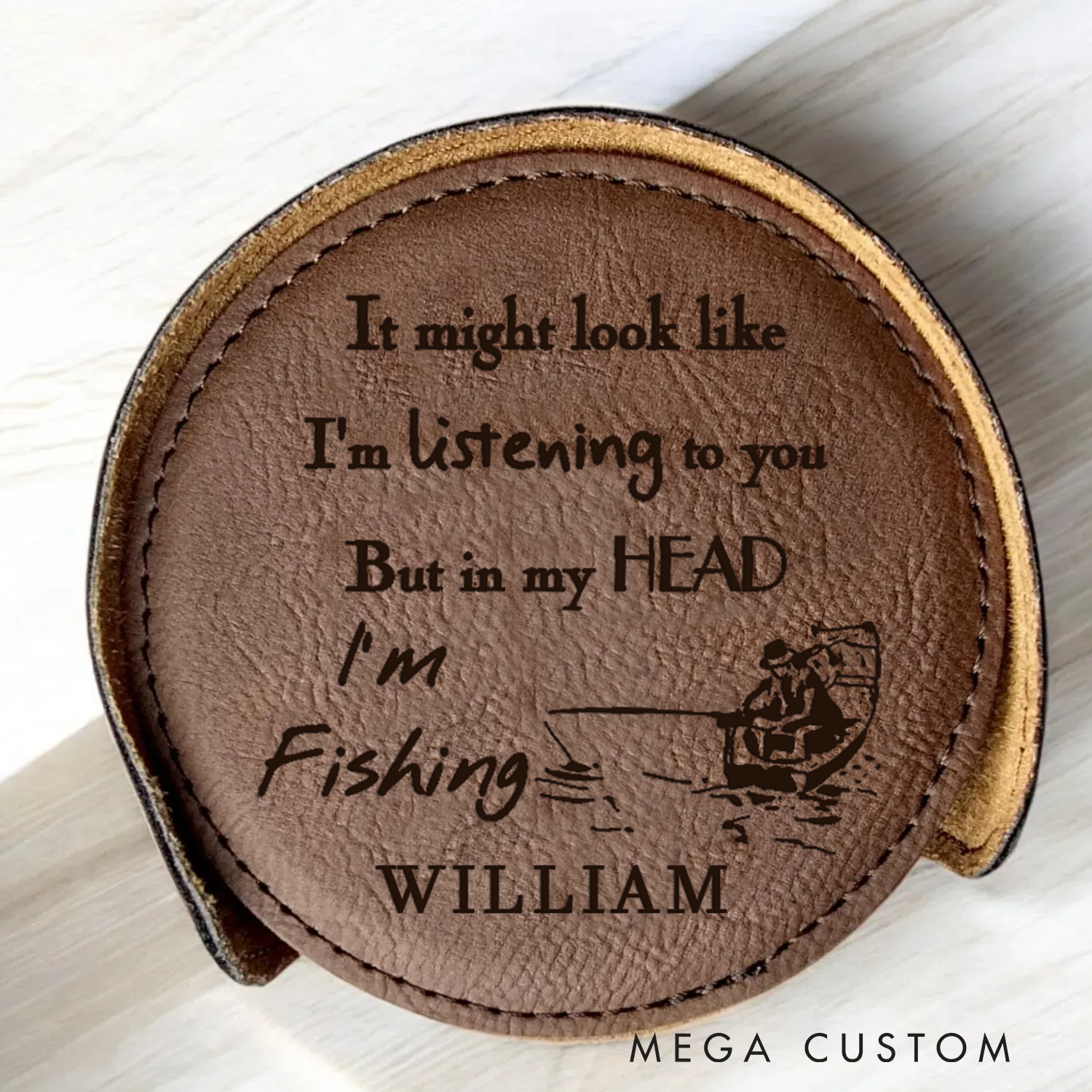 Personalized Fishing Leather Coaster Engraved Fishing Coaster Funny Fishing Gift Perfect Gift for Fishing Enthusiasts and Home Decor