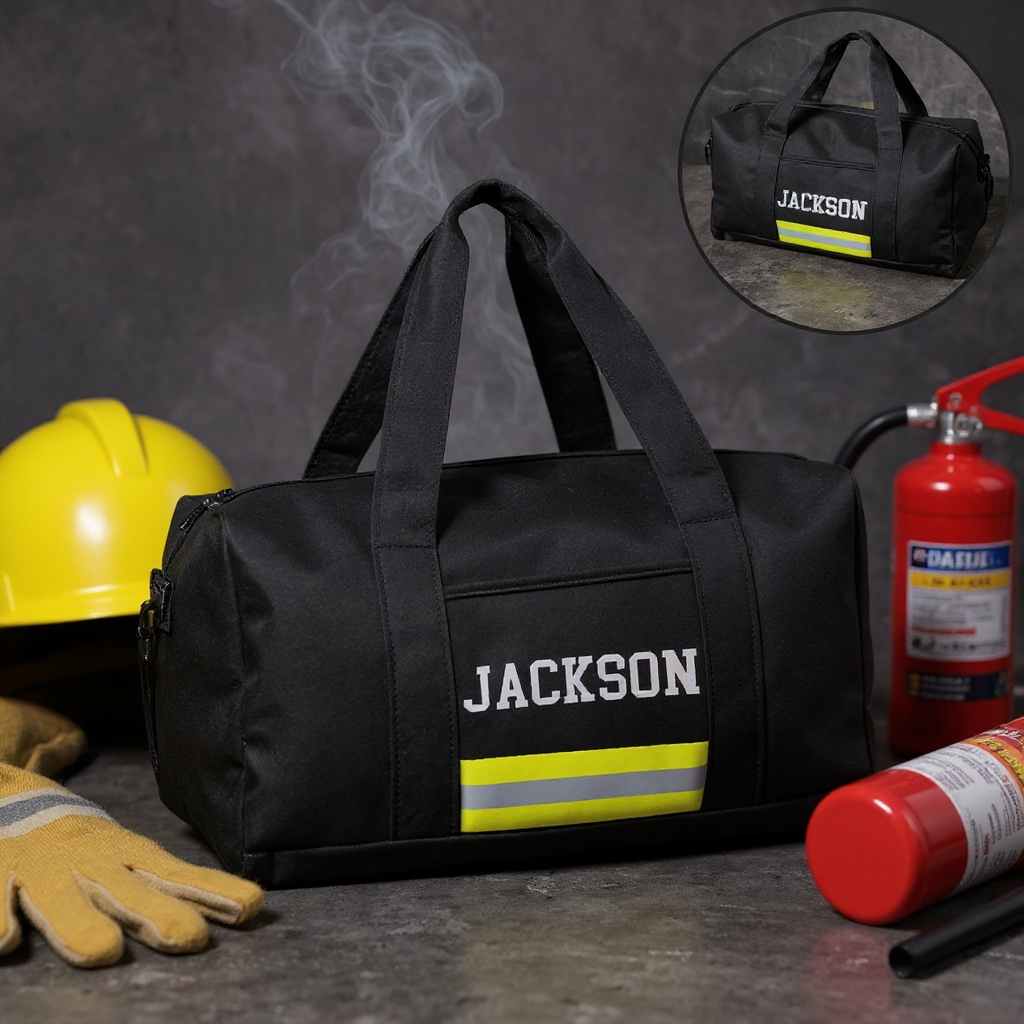 Personalized Firefighter Travel Canvas Bag with Reflective Stripe Design Gift for Firefighters