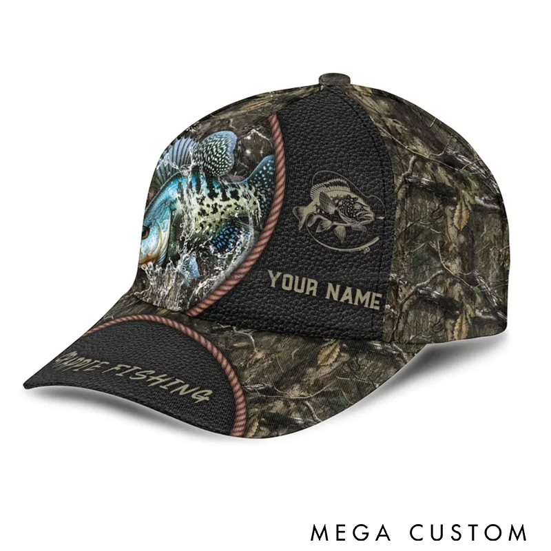 Personalized Crappie Fishing Hat Name Fishing Cap for Men Camouflage Fish Hunter Gift Outdoorsman Accessory for Anglers Custom Name Perfect Gift for Fishing Enthusiasts