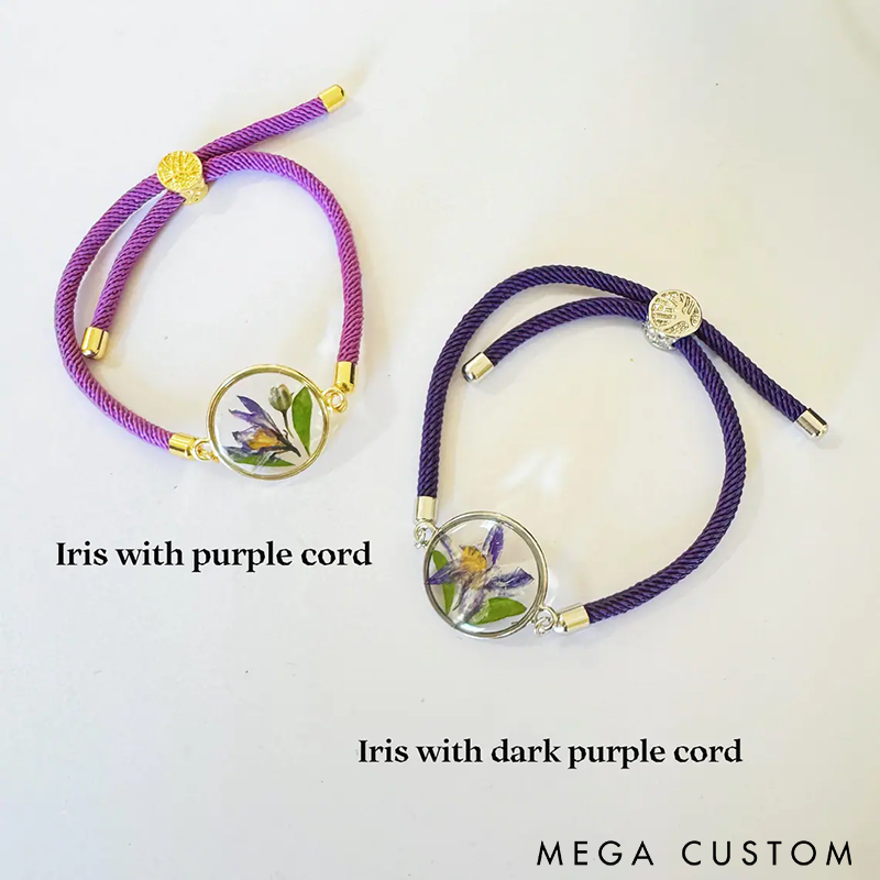 Birth Month Flower Bracelet Pressed Flower Adjustable Bracelet Forget me not Lavender Hydrangea Sunflower Bracelet for Everyday Wear