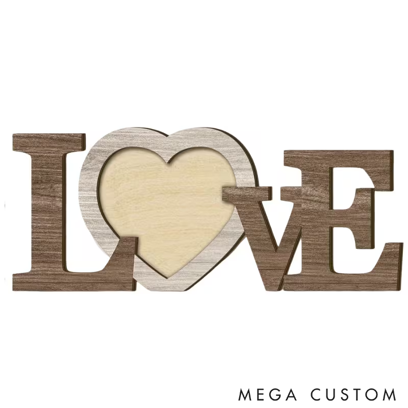 Personalized LOVE Wooden Photo Frame Heart-Shaped Picture Display Romantic Gift for Couple Wedding Anniversary or Home Decor 