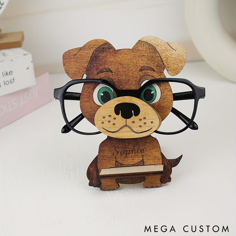 Personalized Dog-Shaped Wooden Eyeglass Holder Cute and Functional Desk Organizer Custom Name Perfect Gift for Glasses Wearers