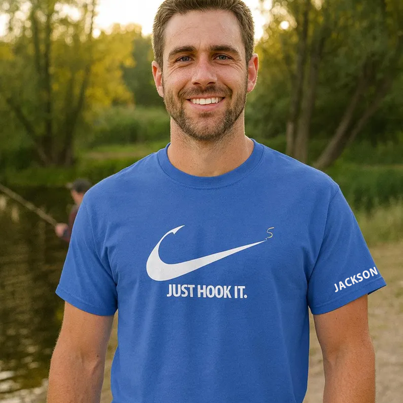 Personalized Just Hook It Fishing T-Shirt Fisherman Gift Christmas Gift T-Shirt Unisex Fishing T-Shirt Fishing Gifts for Men Women Husband Dad Grandpa