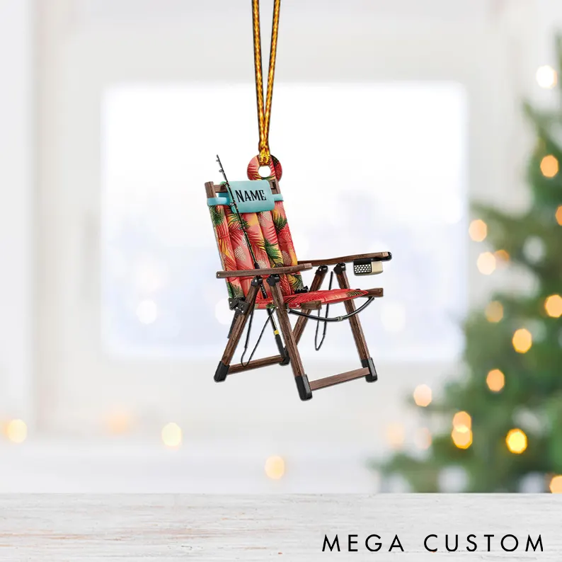 Personalized Fishing Chair Ornament Fishing Christmas Chair Ornament Custom Name Miniature Design with Rod Detail Unique Christmas Decor for Fishing Enthusiasts