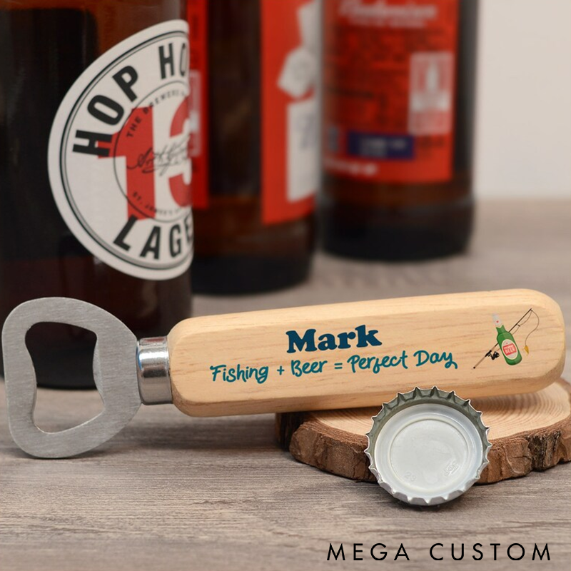 Personalized Fishing Bottle Opener Custom Fishing Bottle Opener Fisherman Birthday Christmas Fathers Day Fishing Gifts for Him Men Dad Grandad Husband Boyfriend