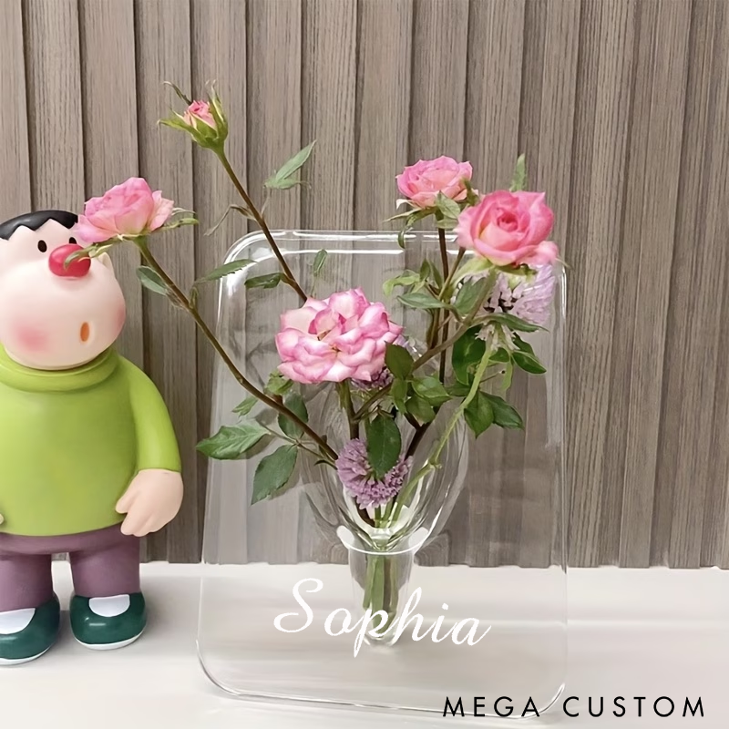 Personalized Acrylic Flower Vase Modern Transparent Design Custom Name Engraving Perfect for Home Decor and Gifts