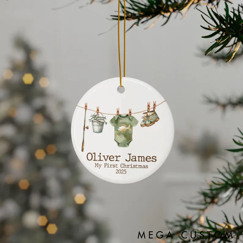 Personalized Ceramic Christmas Ornament Little Fisher Christmas Ornament Fishing Ornament 1st Christmas Ornament Perfect Gift for Young Anglers