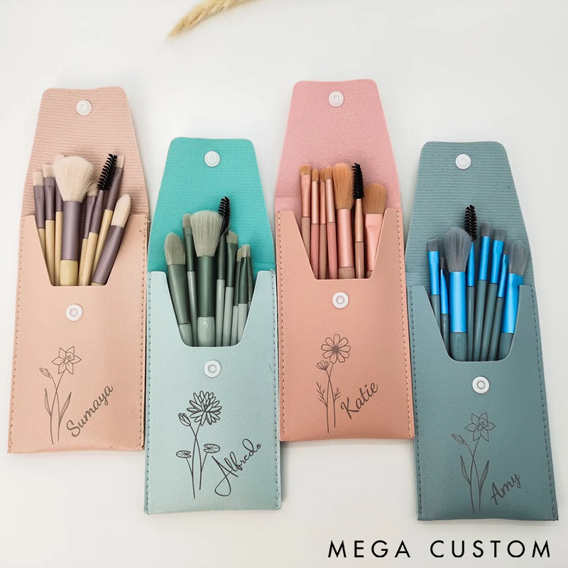 Personalized Makeup Brush Set Custom Name with Floral Case Travel-Friendly Design Perfect Gift for Women or Beauty Lovers