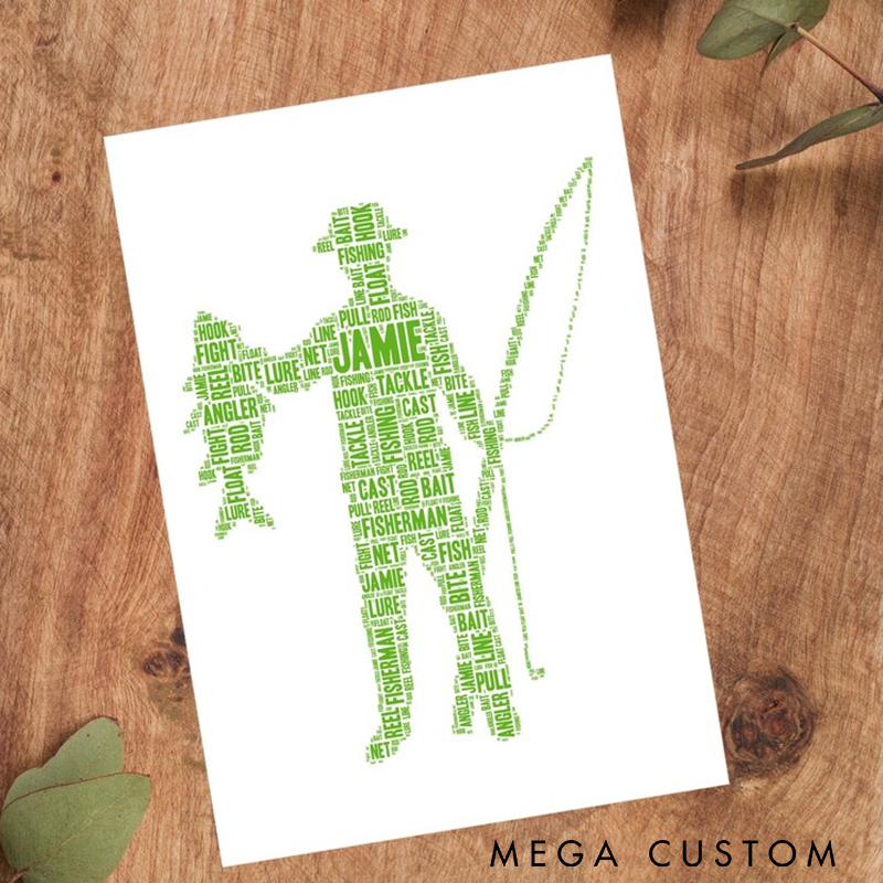 Personalized Fishing Art Poster Fisherman Word Art Poster Fishing Gift Custom Wall Art Picture Gift for Anglers Unique Wall Decor for Fishing Enthusiasts
