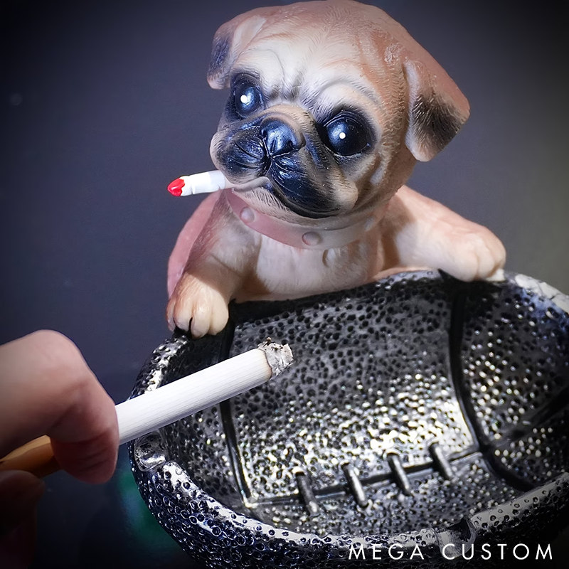 Creative Pug Dog Ashtray with Rugby Design Unique Resin Decorative Ash Holder Perfect for Home Office or Gift Ideas