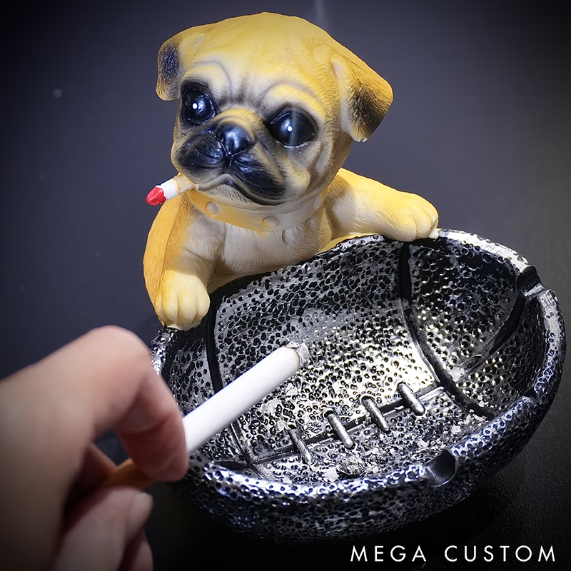 Creative Pug Dog Ashtray with Rugby Design Unique Resin Decorative Ash Holder Perfect for Home Office or Gift Ideas