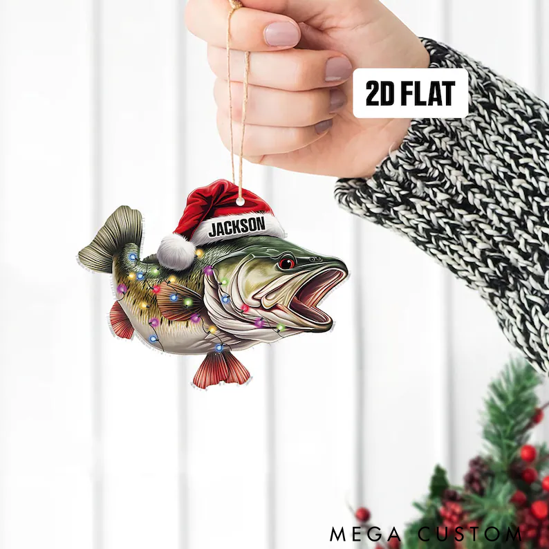 Personalized Fishing Ornament Custom Name Christmas Ornament Fisherman Ornament Bass Fish Dad Ornament Gifts for Him