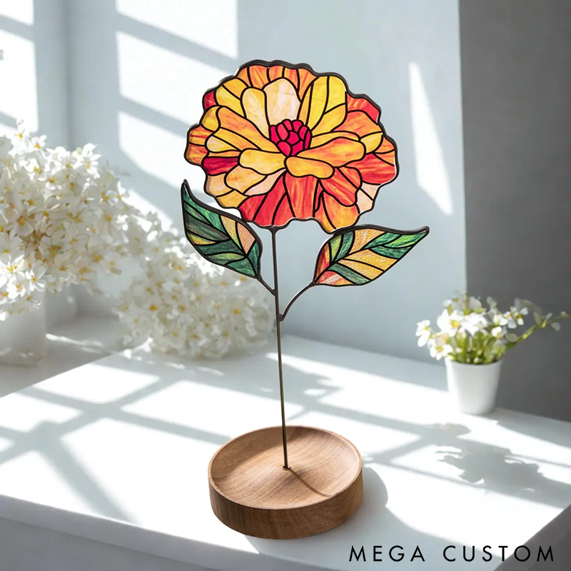 Personalized Glass Birth Flower Suncatcher Birth Flower Figurines Unique Monthly Flower Decor Perfect for Gifts Home Decor and Special Occasions